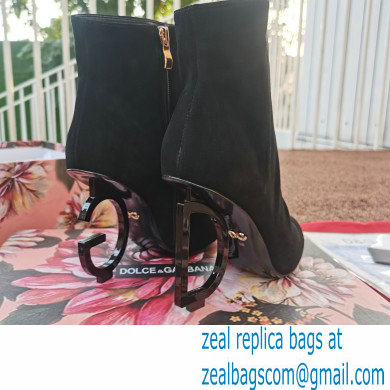 Dolce  &  Gabbana Heel 10.5cm Leather Ankle Boots Suede Black with Black Metal DG Heel 2021